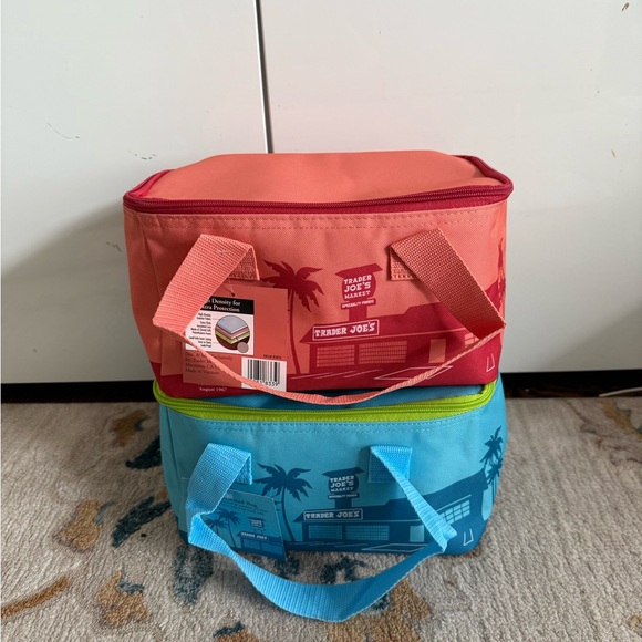 2x trader joes joe’s mini tote cooler bag blue and peach - Picture 1 of 8